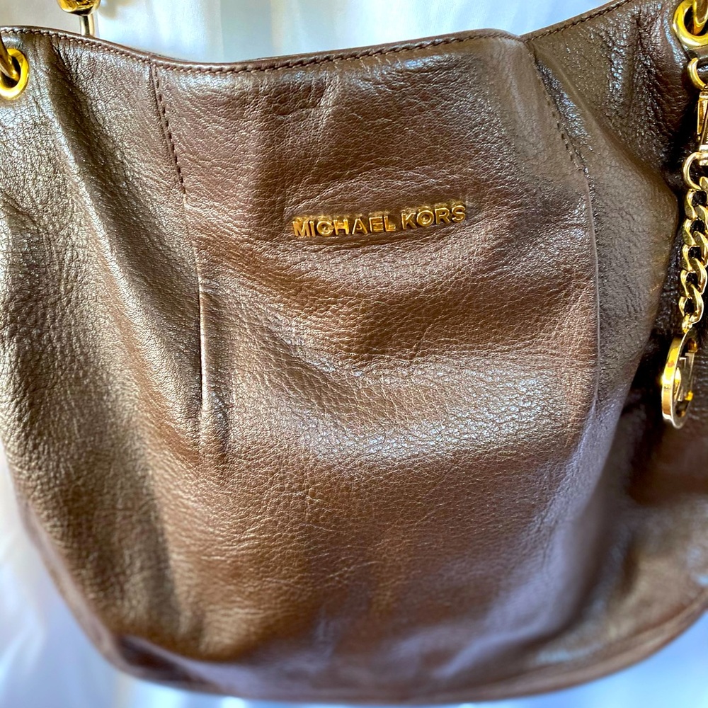 Michael Kors Large Leather Hobo Brown Gold